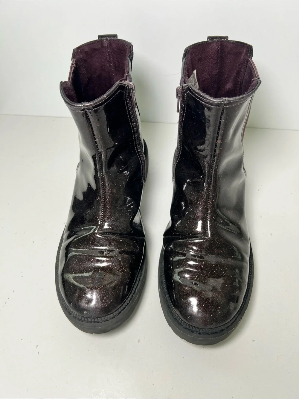 TOMS Dark Purple Glitter Patent Chelsea Ankle Boots Size 4.5 – Sparkle Metallic